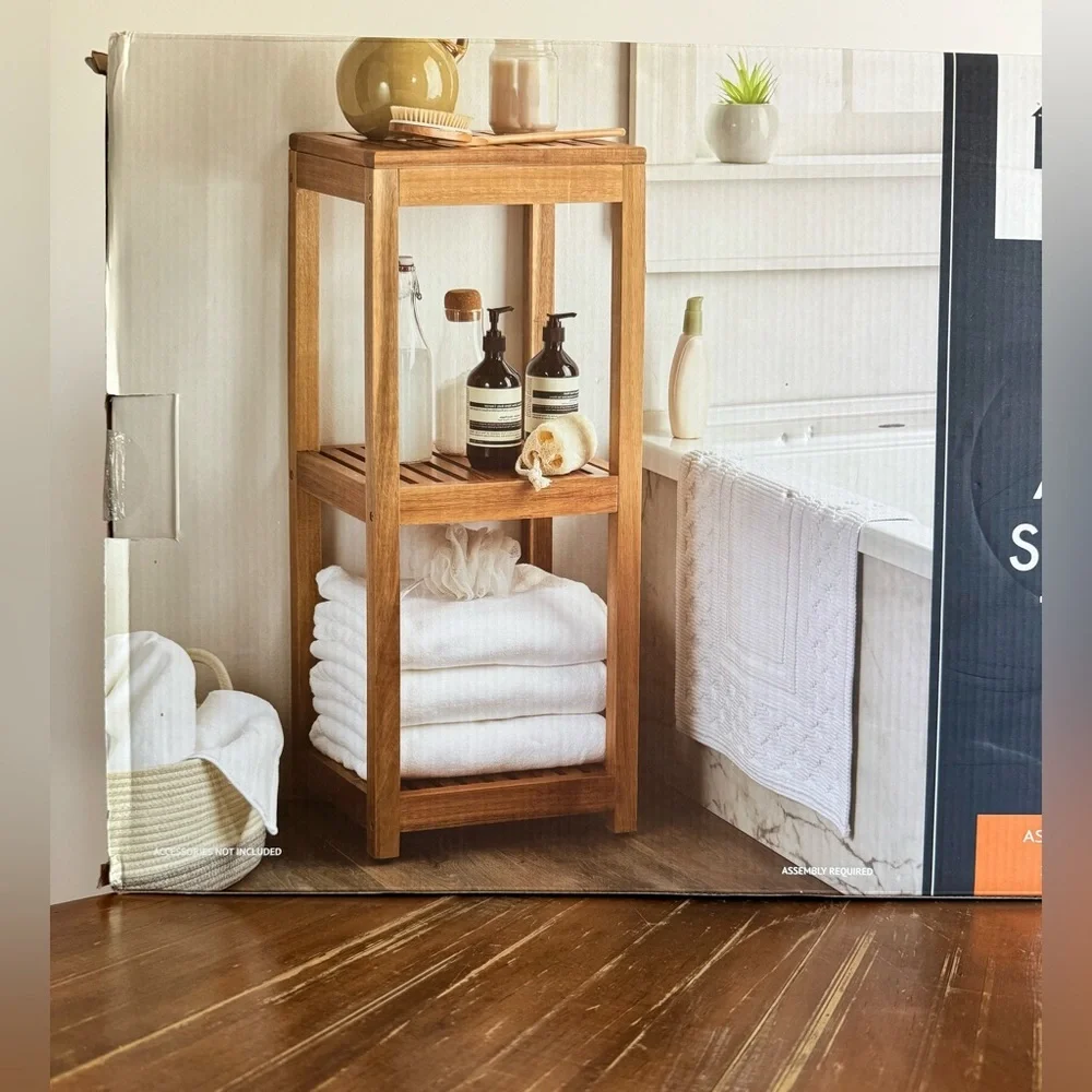Mesa 3 Tier Acacia Storage Tower Wooden Bathroom Shelf - Natural Brown Brand New